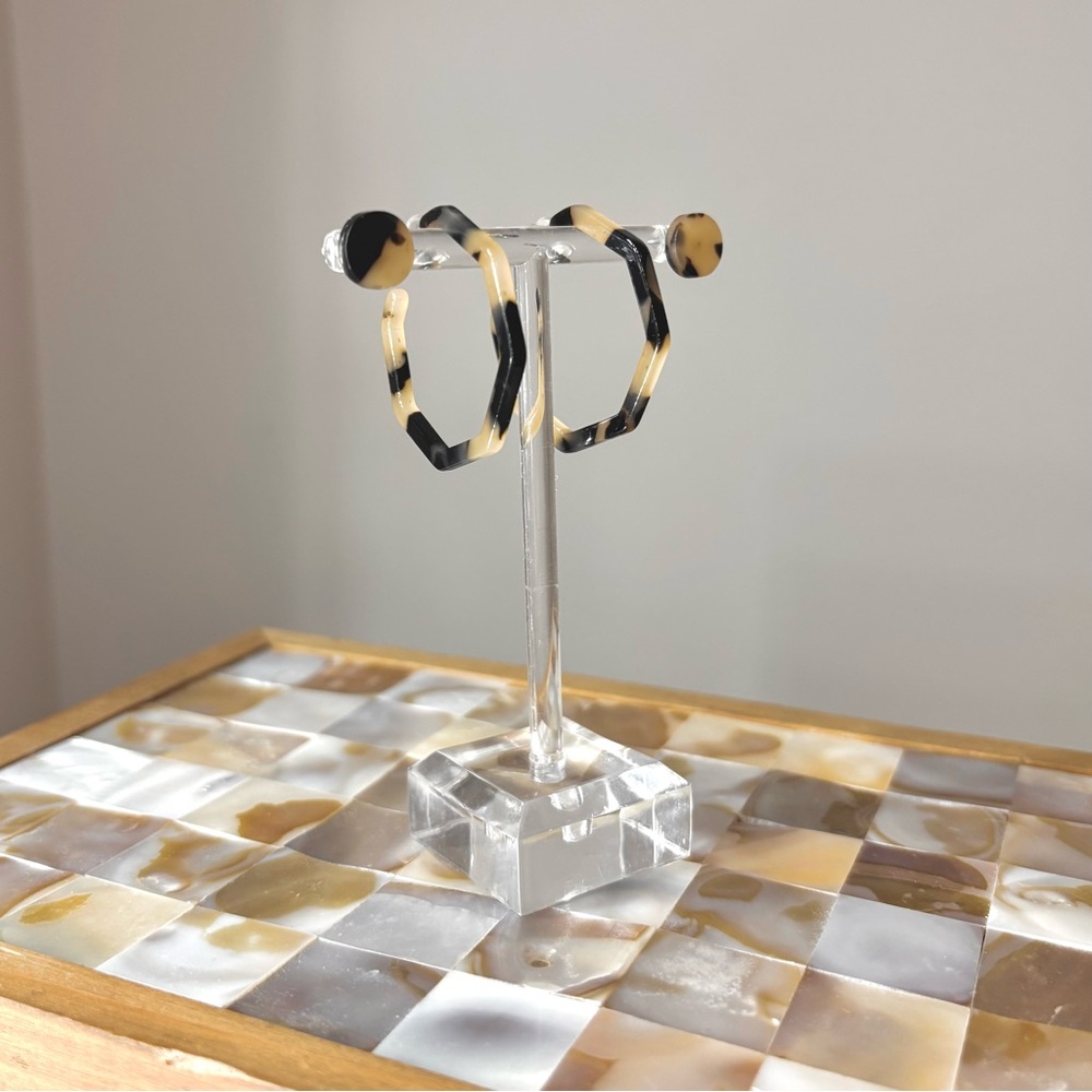 Tortoise Octagon Hoop and Stud Earrings Set